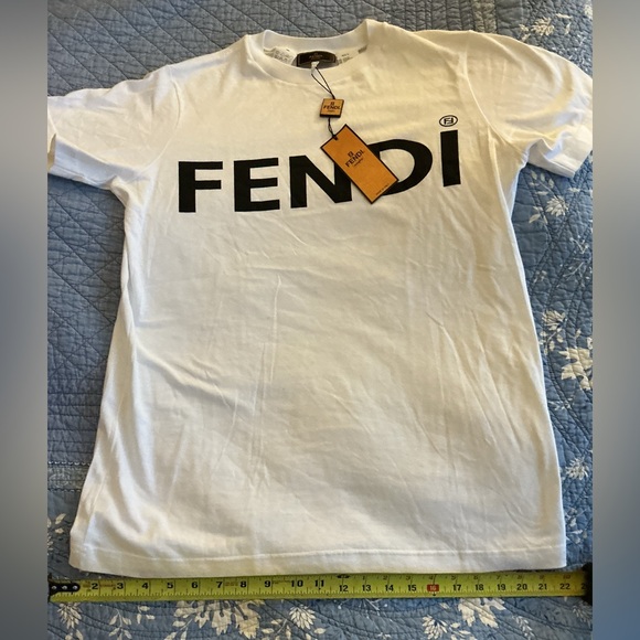 FENDI Vintage Big Logo Short Sleeve Tee Top New w Tags GB Size 12 Small (?) - Picture 3 of 16